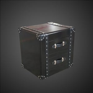 Black Aviator Nightstand, Industrial 2 Drawer Side Table, Riveted Trunk Chest, Steampunk Bedside Storage, Black Metal Flight Case Furniture