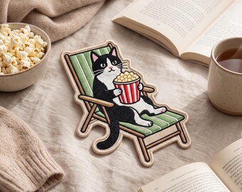 Custom Movie Cat Patch Embroidered Popcorn Applique For Film Lovers Birthday Christmas Anniversary Holiday Keepsake Gift