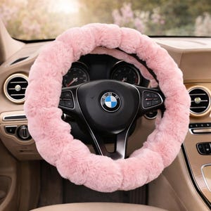 Fluffy Faux Fur Steering Wheel Cover, Plush Car Accessory