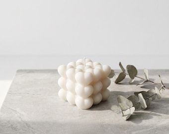 Bubble Würfelkerze mit Herzen | CUBOCOR | 100 % Sojawachs | Handgemacht | Hochzeitsgeschenk | Vegan