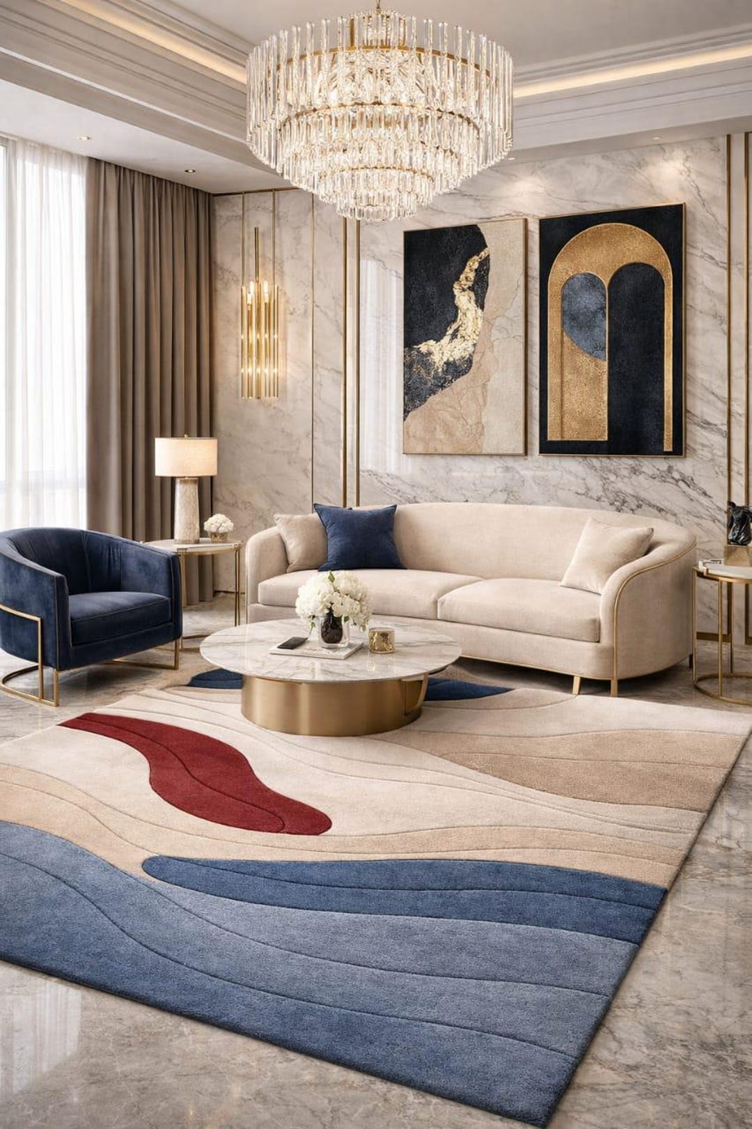 Hand Tufted Wool Area Rug: Modern Abstract Wave Design - Etsy