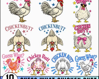 Guess What Huhn Hintern Bündel PNG, Bauernhaus Huhn Png, passende Grafik png, lustiges Huhn Design png, Bauernhof Humor Huhn Liebhaber Geschenk.