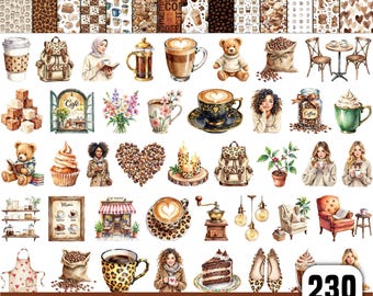 Kaffeeliebhaber Clipart Png Bundle, gemütliche Kaffee Sublimation Designs, Kaffeetassen, Bohnen & Cafe Ästhetik, kommerzielle Nutzung, digitaler Download