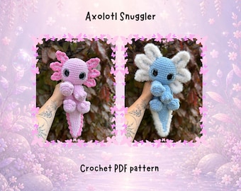 Modello PDF per realizzare all'uncinetto un peluche a forma di axolotl.