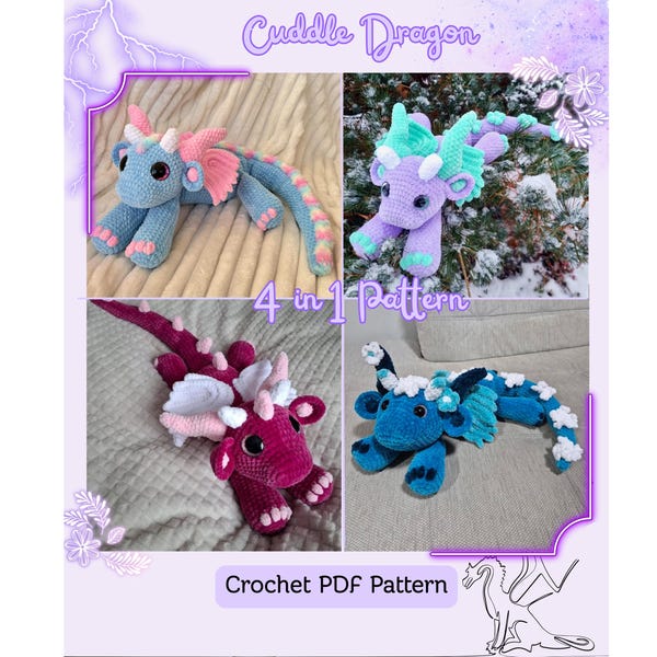 4 in 1 Crochet Pattern - Cuddle Dragon by Jamie's Blossom
