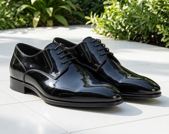 Men's Black Patent Leather Oxford Shoes – Formal Tuxedo Dress Shoes