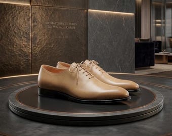 Tan Wholecut Oxford Leather Dress Shoes, Men's Formal Lace Up Footwear