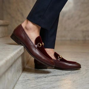 mens burgundy dress loafers Mens Wine Burgundy Elegance Velvet Dress Loafers Sparkly Buckle After Midnight 7008 9.5