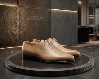 Scarpe eleganti Oxford in pelle marrone chiaro, calzatura formale da uomo con lacci.