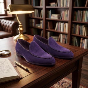 Handmade Purple Velvet Loafers – Men's Luxury Slip On Dress Shoes