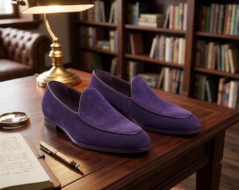 Handmade Purple Velvet Loafers – Men's Luxury Slip On Dress Shoes