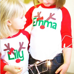 girls reindeer shirt, kids christmas shirt, personalized reindeer shirt