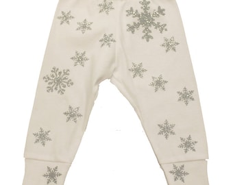 christmas baby leggings, glitter leggings, real glitter snowflake print leggings for infants