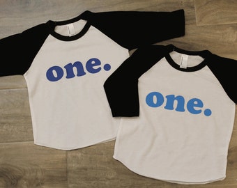 BIRTHDAY - Kid's personalized NUMBER raglan baseball shirt - one, first - you choose colors