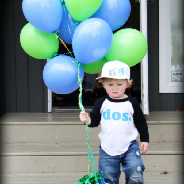 second BIRTHDAY, 2nd birthday shirt , dos - Kid's personalized NUMBER raglan baseball shirt - two, second - you choose colors