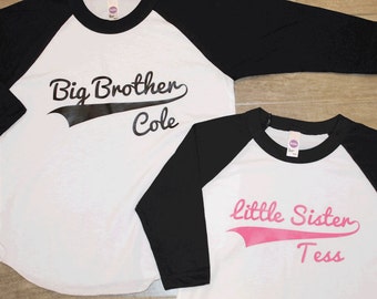 BIG brother LITTLE sister set - Kid's personalized NAME raglan baseball shirts - infant/ kids sizes