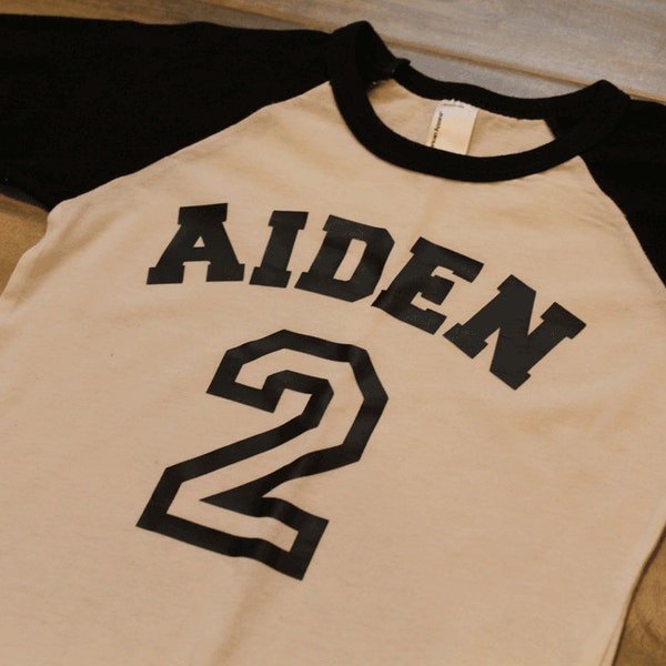 BIRTHDAY shirt - Kid's personalized NAME and NUMBER raglan baseball shirt