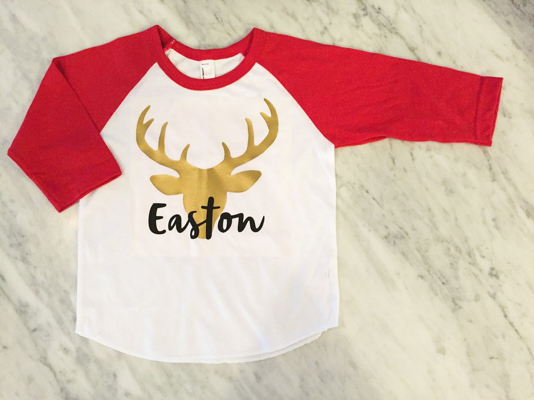 Kids Christmas Shirt Reindeer Shirt Gold Deer Shirt Boys Etsy