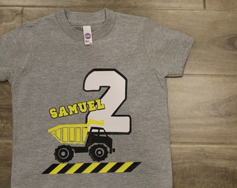 DUMP TRUCK BIRTHDAY shirt name and number personalized kids Tshirt, boys birthday shirt, dump truck shirt