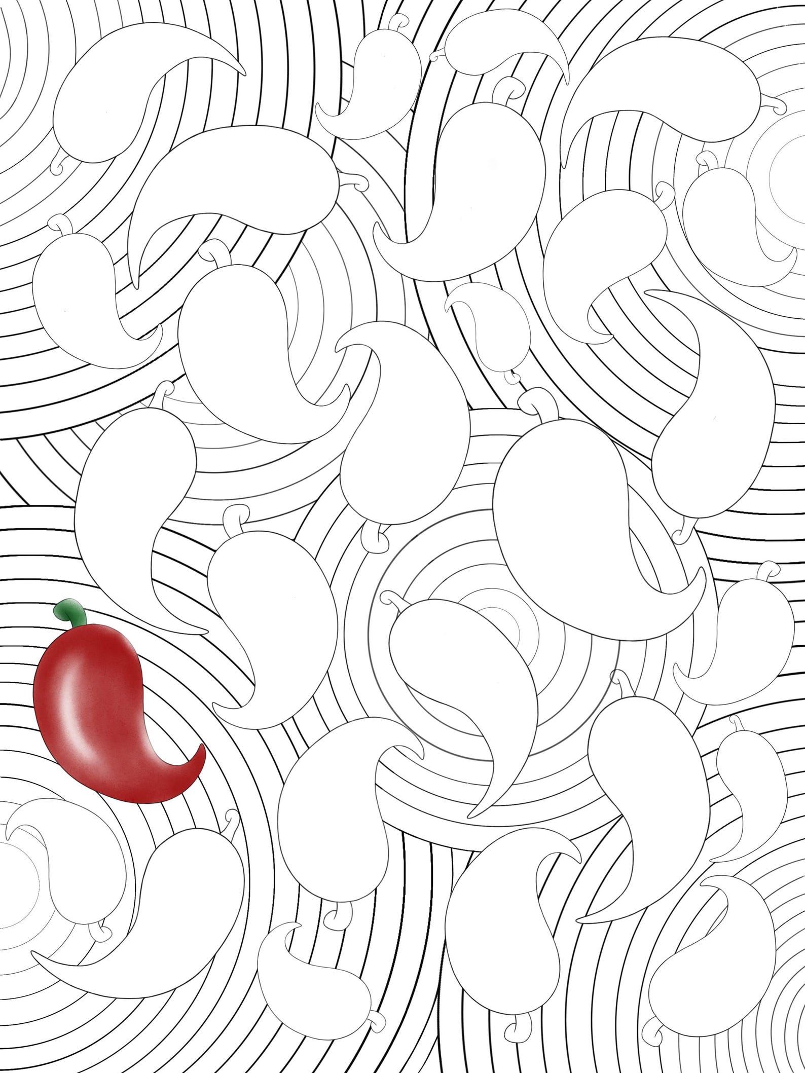 Abstract Pepper Coloring Page Printable, Swirl Pattern Adult Coloring ...