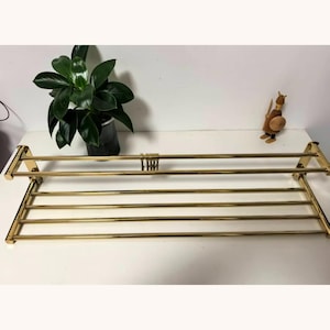 Foldable Gold Brass Towel Rack, Luxury Bathroom Shelf with Hooks 90 cm