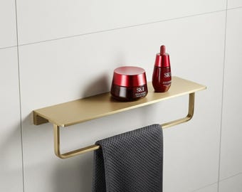 Toallero de baño de latón cepillado, organizador de almacenamiento de pared