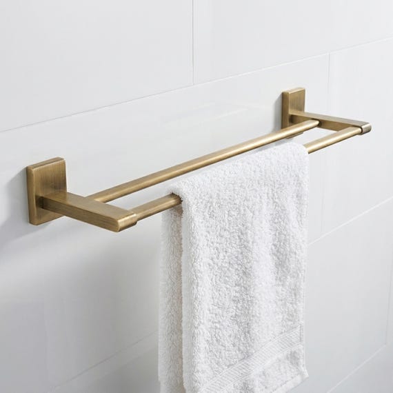 Foldable Brushed Gold Brass Towel Bar Set, Luxury Wall Mounted Bathroom Rail Collection