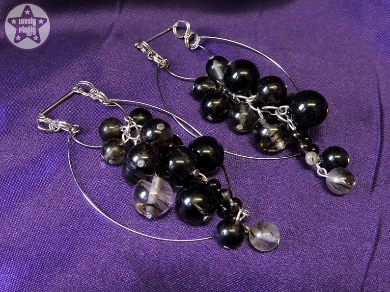 Tourmalated Quartz Cluster Leaf Hoop Ear Weights Hangies for Tunnels Eyelets Gauges 2g 0g 00g 12 916 6mm 8mm 10mm 12mm 14mm and over