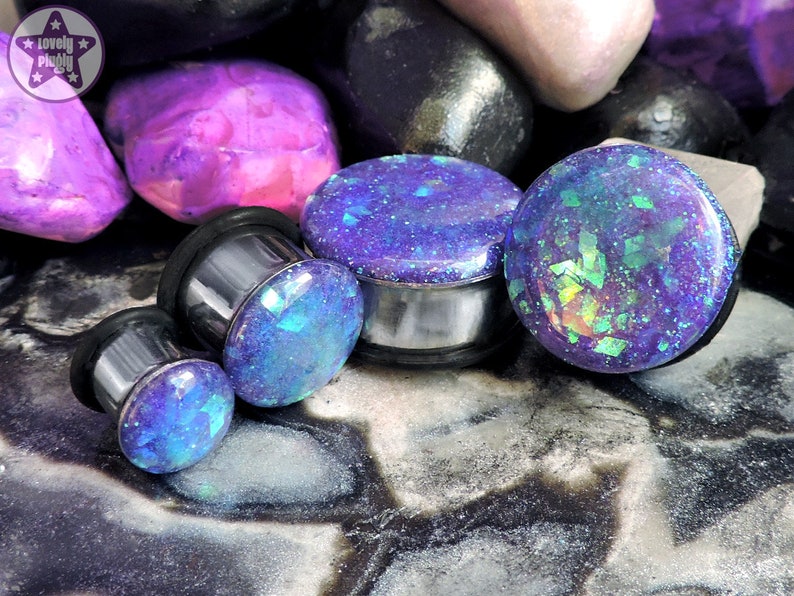 Green Purple Glitter Plugs Gauges Iridescent 0g 00g 716 8mm 10mm 11mm Single Flared