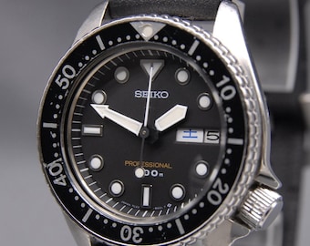 1991 EXC+5 Vintage SEIKO Professional Diver 7C43-6010 37mm Black QZ Mens Watch