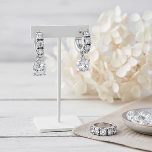 S925 Pavé Dangle Hoop Earrings Shiny CZ Drop Earrings Sterling Silver Statement Jewelry Gift for Women Her