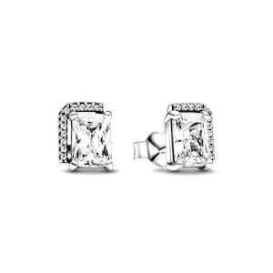 Rectangular Sparkling Halo Stud Earrings