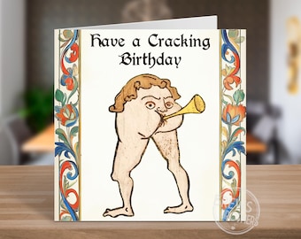 Funny Medieval Birthday Card | Have a Cracking Birthday | Weird Random Greetings Cards | Funny Butt Trumpet Art Birthday Gift | C253