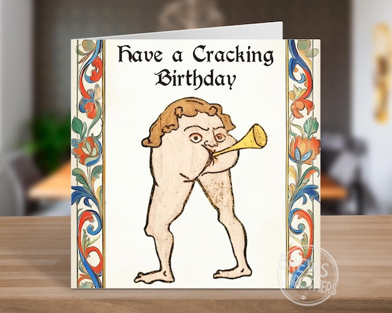 Funny Medieval Birthday Card | Have a Cracking Birthday | Weird Random Greetings Cards | Funny Butt Trumpet Art Birthday Gift | C253