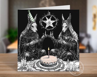 Satanic Birthday Card | Funny Satanic Ritual Goth Emo Dark Art History Card | Alternative Pagan Birthday Card Horror Heavy Metal Gift | C256