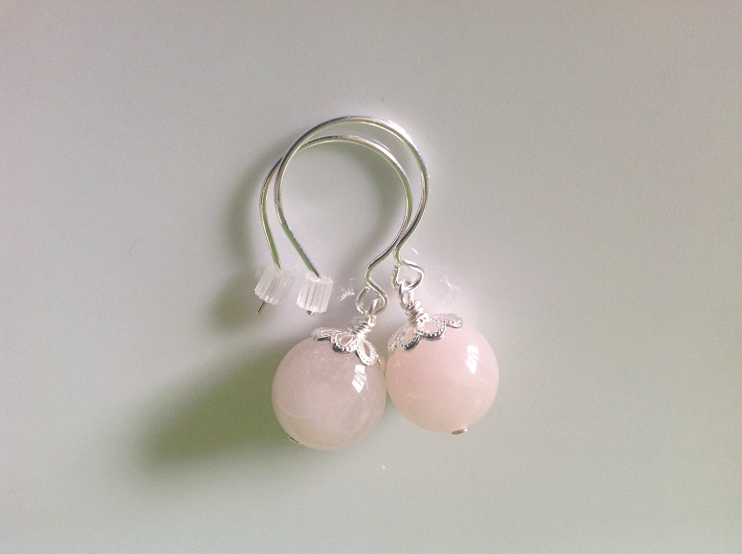 Rose Quartz Earrings Pale Pink Beaded Dangle Gemstones Heart Etsy