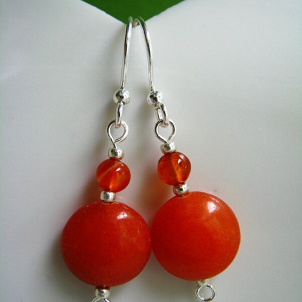 Orange Earrings Quartzite and Carnelian Beaded Dangle Earrings Casual Earrings Minimalist everyday earrings bright orange earrings