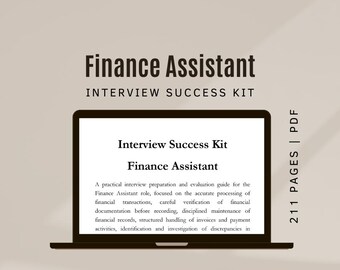 Guía de preparación para preguntas de entrevista de asistente financiero, respuestas de entrevista de cuentas por pagar, kit de éxito para entrevista de trabajo de finanzas de nivel inicial (PDF).
