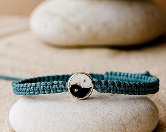 Bracciale Yin Yang Balance - Gioielli minimalisti in argento con cordino regolabile