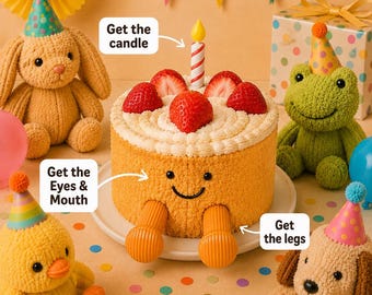 Jellycat Inspired Birthday Cake Topper Set | Custom 3D Printed Party Decor | Candle, Feet & Mouth And Eyes Design | Jelly Cat Style Cake