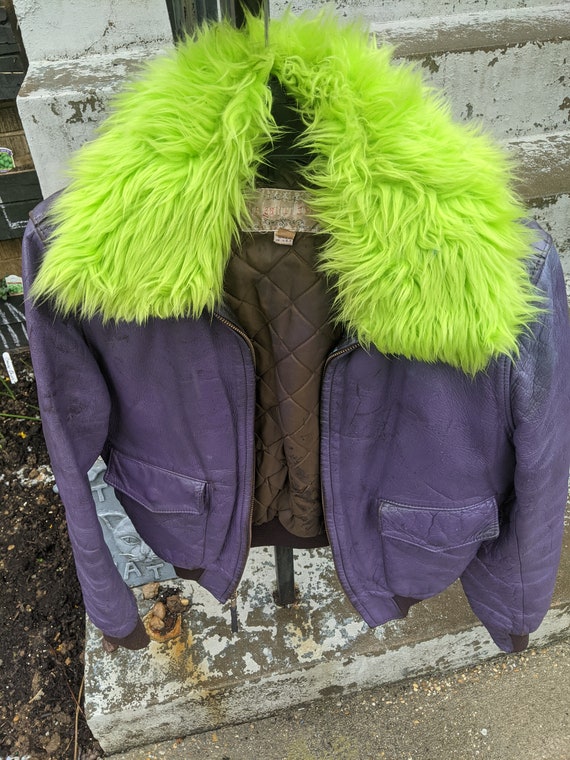 Batman Henchmen Joker Goon Purple Bomber Jacket with Faux Fur