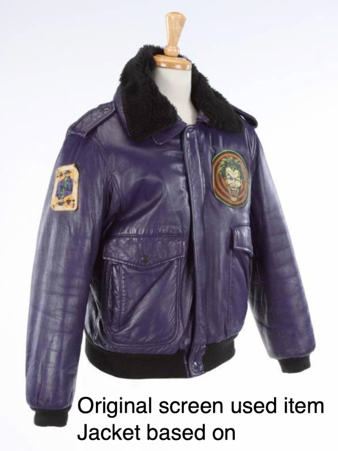 Vintage Repurposed Leather Bomber Jacket Batman 1989 Joker Goon Purple