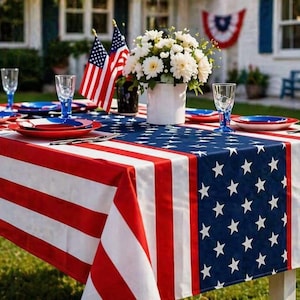American Flag Tablecloth, 4th of July Rectangle Table Cover, Patriotic Star Stripes Design, Independence Day Party Decor Memorial Day Décor