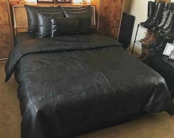 Bettbezug aus weichem Schafnappa-Echtleder (Queen-Size) mit zwei Kissenbezügen
