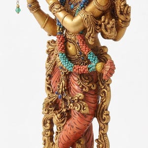 Handgemaakt medium Lord Krishna-standbeeld die fluit speelt – traditionele Indiase murti, spiritueel huisdecoridool