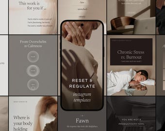 Stress, Burnout and Nervous System Coach Instagram Templates - Reset & Regulate Instagram Pack