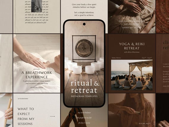 Ritual & Retreat Instagram Templates - Canva Templates for Sound Healing, Reiki, Breathwork and Yoga Practitioners
