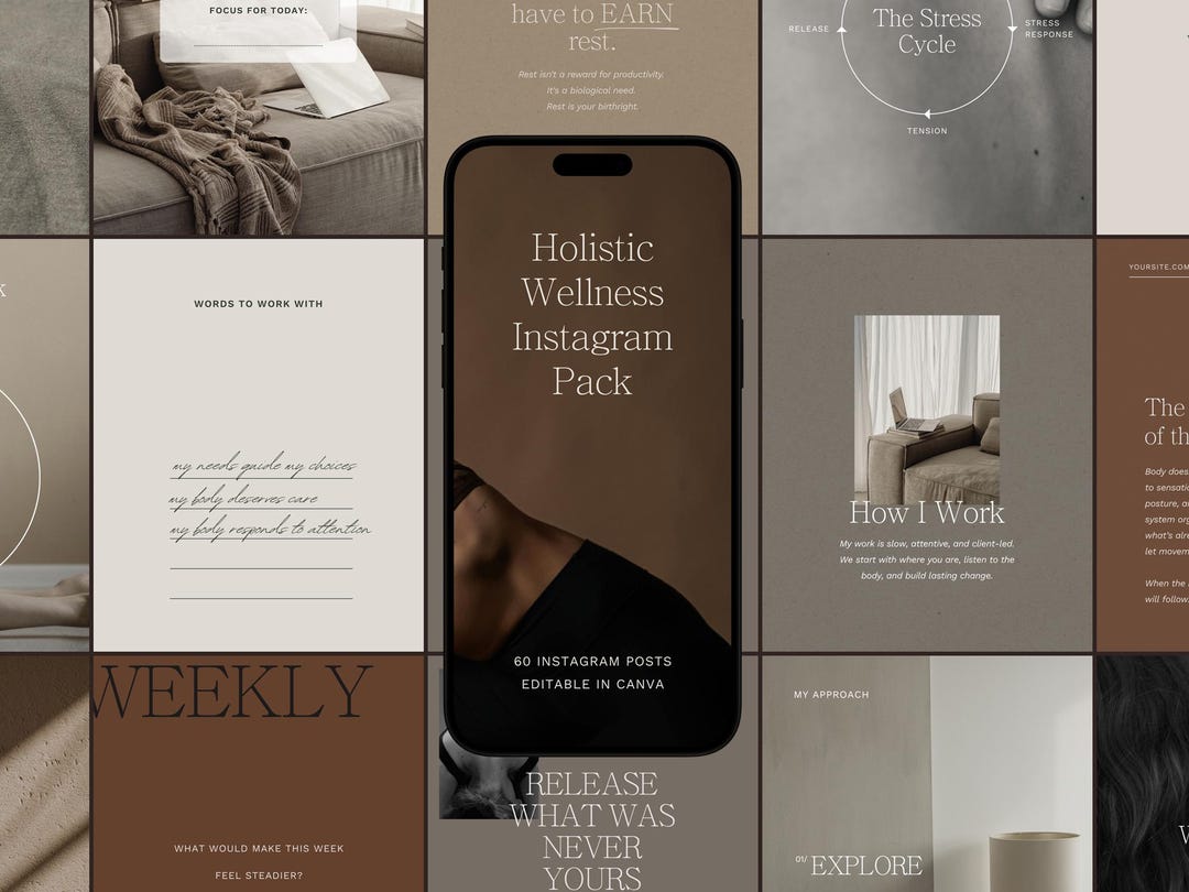 Wellness Instagram Templates for Holistic Coaches - 60 Editable Canva ...
