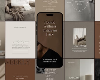 Wellness Instagram Templates for Holistic Coaches - 60 Editable Canva Posts