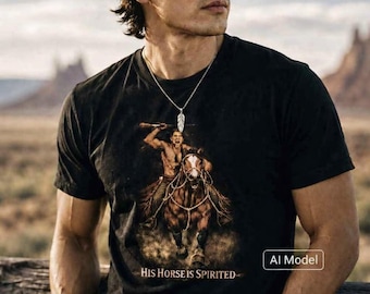 Native American Warrior - His Horse is Spirited Unisex Heavy Cotton Tee